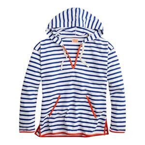 J. Crew Tipped Hoodie Striped Mariner Cloth Size M Blue